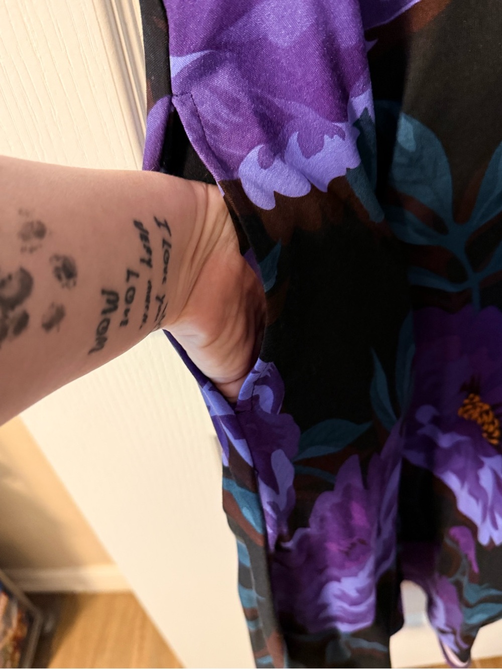 LuLaRoe Nicki Dress XL Purple Floral Sleeveless Pocket Swing Dress - Picture 3 of 6